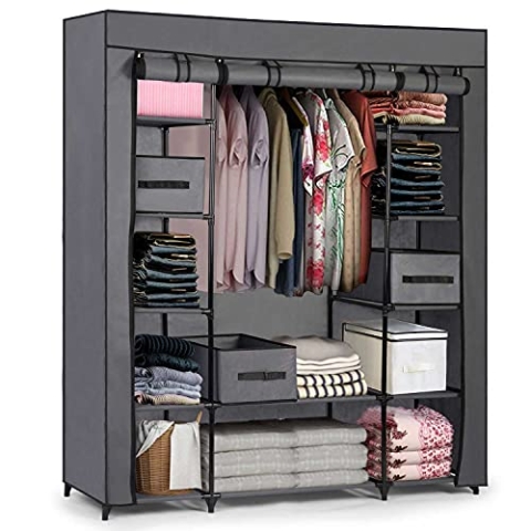 Massido Mobiler Textil Kleiderschrank Stoffschrank Faltschrank Textilschrank Gaderobe Schubladen XXL (Graphit)