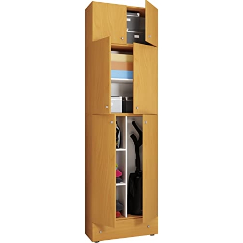 VCM Holz Besenschrank | 6 Fächer | Maße: H. 240 x B. 70 x T. 39 cm | Haushaltsschrank | Mehrzweckschrank | Aufsatz mit 2 Türen | Extra Schublade - Lona Buche