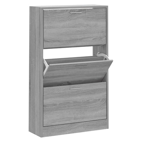 vidaXL Schuhschrank Schuhablage Schuhregal Schuhständer Schuhaufbewahrung Schuhkipper Schuhkommode Grau Sonoma 63x24x103cm Holzwerkstoff