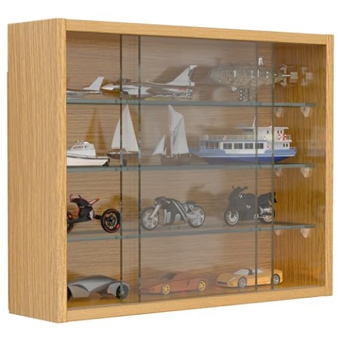 VCM Glasvitrine hängend | Vitrine Glas | Maße: H. 40 x B. 50 x T. 12 cm | Hängevitrine Glas | Modern und platzsparend | Glas Vitrinenschrank - Drivalo S Honig-Eiche