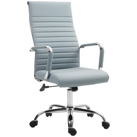 Vinsetto Bürostuhl Ergonomischer Schreibtischstuhl mit Wippfunktion, Höhenverstellbarer Drehstuhl mit Armlehne Computerstuhl, Kunstleder, Hellgrau