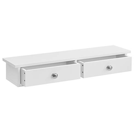 [en.casa] Wandregal mit 2 Schubladen Regal Ablage Hängeregal Wand 10x60x15cm weiß