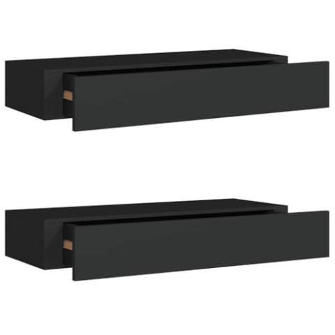 vidaXL 2X Wand Schubladenregal Wandschublade Schweberegal Hängeregal Wandschrank Wandboard Wandregal mit Schublade Schwarz 60x23,5x10cm MDF