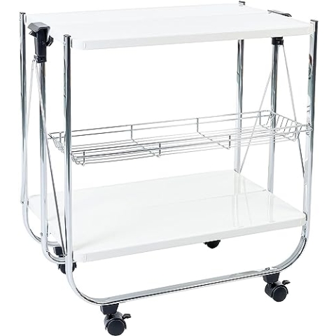 Iris Ohyama, Servierwagen, Servierplatte, Küche, Restaurant, Hotel, 2 Regale, Netzkorb, mit Rädern - Kitchen Wagon CW-005 - Weiß