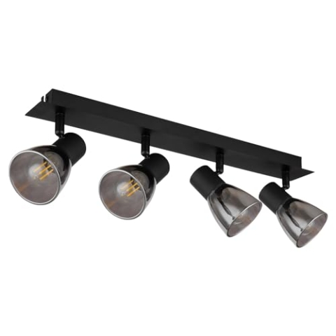 Strahler - Schwarz matt - Rauchfarben - Glas - Metall - 4-flammig - B 50 cm