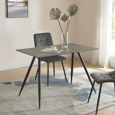 [en.casa] Esstisch Fitjar für 4 Personen 120 x 70 cm Esszimmertisch rechteckige Tischplatte Küchentisch Stahlbeine Beton-Optik
