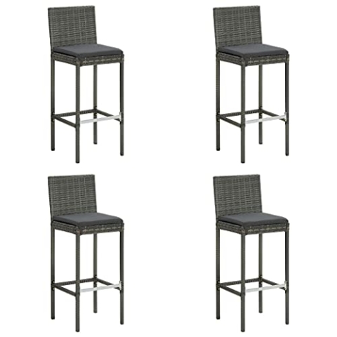 vidaXL 4X Garten Barhocker mit Kissen Barstuhl Tresenhocker Thekenhocker Tresenstuhl Thekenstuhl Küchenhocker Gartenmöbel Grau Poly Rattan