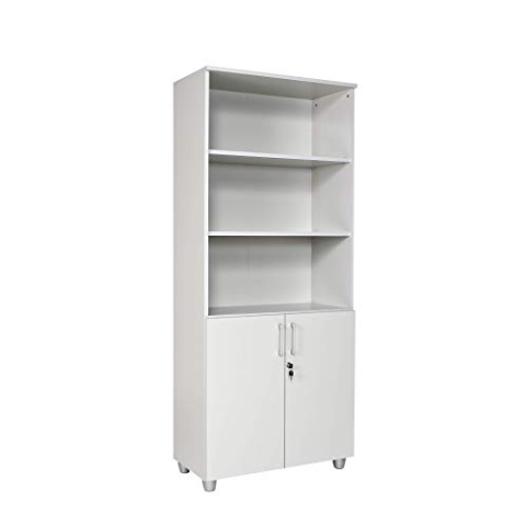 furni24 Aktenschrank mit Zylinderschloss–Oben offen, 3 verstellbare Regalfächer, unten 2 verstellbare Regalfächer mit Doppeltür und Ganzmetallscharniere, abschließbarer Holzschrank-Grau, 190x80x40cm…