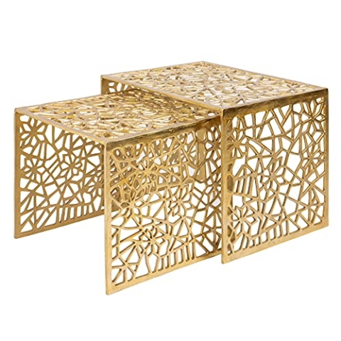 Riess Ambiente Handgearbeiteter Couchtisch Abstract 50cm 2er Set Gold im Gap Design Wohnzimmertisch Tisch Sofatisch Satztische Tischset