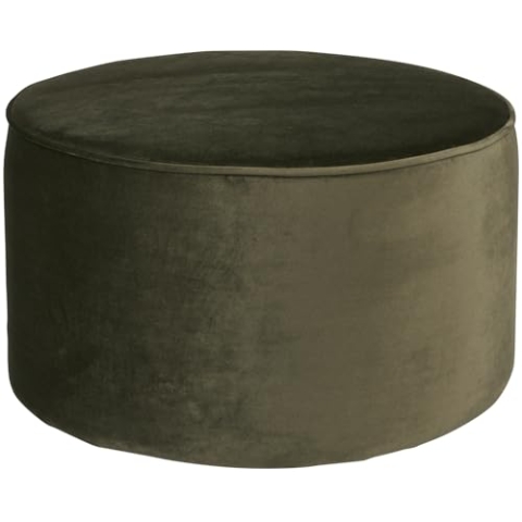 WOOOD Sara Hocker Ø 60 cm - Niedriger Pouf Sitzhocker Rund aus Samtstoff Fußbank Sitzpouf - Warmes Grün - 36x60x60 cm