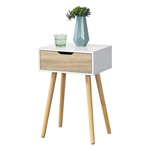 [en.casa] Beistelltisch Östersund Wohnzimmertisch 60 x 40 x 30 cm Nachttisch Flurtisch Telefontisch mit Schublade Sofatisch Nebentisch Kaffeetisch Weiß/Eiche