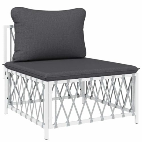 vidaXL Garten Mittelsofa, Gartensofa mit Kissen Stahlrahmen, Modular Lounge Sofa für Garten Terrasse, Gartenmöbel Loungemöbel, Weiß Gewebe