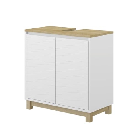 Vicco Waschbeckenunterschrank Livia, Waschtischunterschrank, Weiß, 60 x 60 cm mit 2 Türen