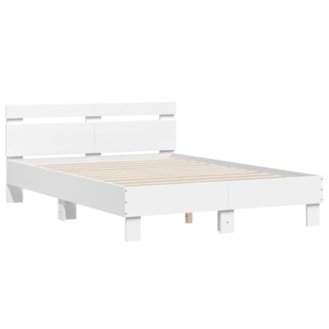 vidaXL Bettgestell, Bettrahmen mit Lattenrost, Bett Gästebett mit Kopfteil, Doppelbett Schlafzimmerbett Schlafzimmermöbel, Weiß 120x200cm