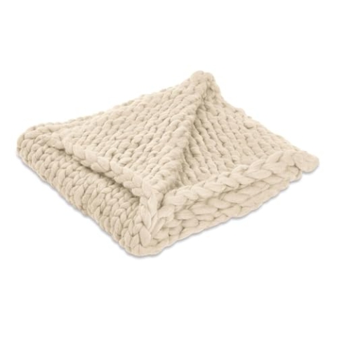 Loberon Plaid Reidous, trendiges Grobstrick-Muster, handgewebt, dekorativ & funktional, Quilt, Tagesdecke, Überwurf, Strickplaid, Wolle, Acryl, Creme