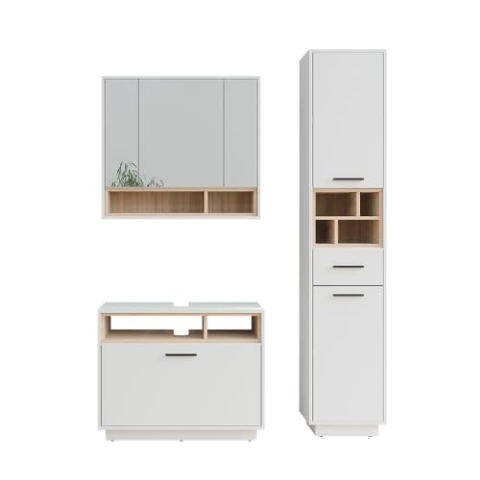 Vicco Badmöbel-Set Beatrice, Weiß/Sonoma, 3 Teile mit Hochschrank