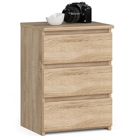 AKORD | Nachttisch Kommode CL-3 mit 3 Schubladen | für das Wohnzimmer Schlafzimmer Schrank Büro Arbeitszimmer | Modernes Funktionales Design | B40 x H57 x T35 cm, Gewicht 26 kg | Sonoma-Eiche