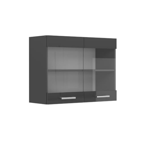 Vicco Küchenglashängeschrank R-Line, Glashängeschrank, Anthrazit Hochglanz, 80 cm
