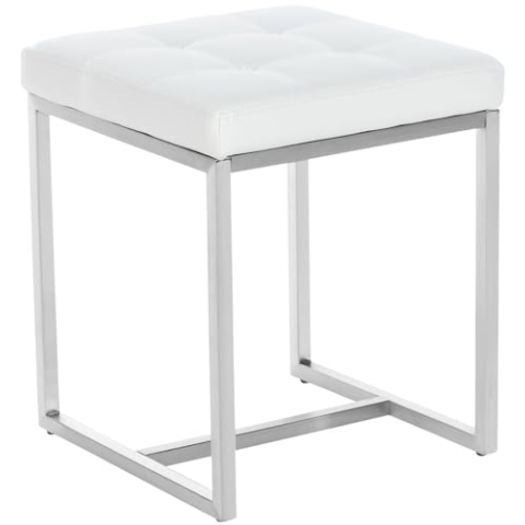 CLP Edelstahl-Sitzhocker Barci Kunstleder I Moderner Hocker Mit Hochwertiger Polsterung Und Bodenschonern I In Vielen Farben, Farbe:weiß