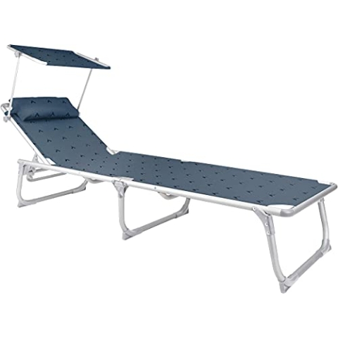 BERGER Sonnenliege mit Dach | Klappbare Campingliege mit 5-Fach Verstellbarer Rückenlehne & Kopfpolster | Wetterfeste Gartenliege aus Aluminium, schnelltrocknend & belastbar bis 120 kg