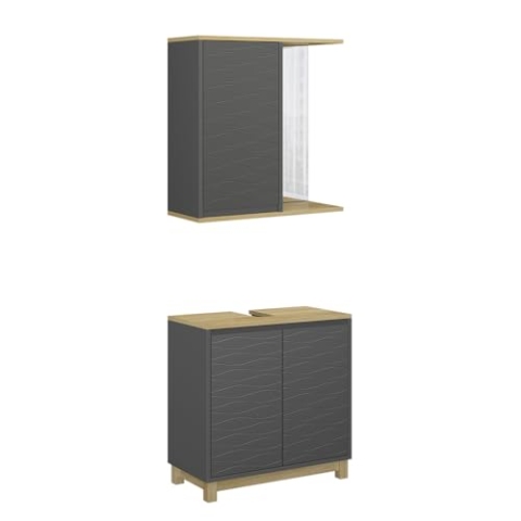 Vicco Badmöbel-Set Livia, Anthrazit/Eiche, 2 Teile