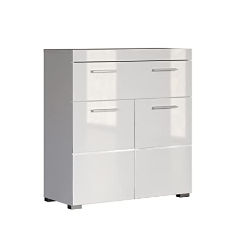 trendteam smart living - Amanda - Kommode - Weiß Hochglanz - Sideboard - (BxHxT) 73 x 79 x 31 cm - 2 Türen mit moderner Fräsung und 1 Schublade - Türanschlag links oder rechts - kratzfest