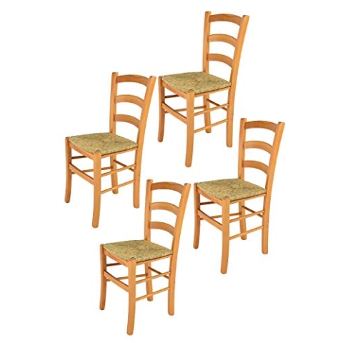 t m c s Tommychairs - 4er Set Stühle Venice für Küche und Esszimmer, robuste Struktur aus lackiertem Buchenholz im Farbton Honig und Sitzfläche aus Stroh
