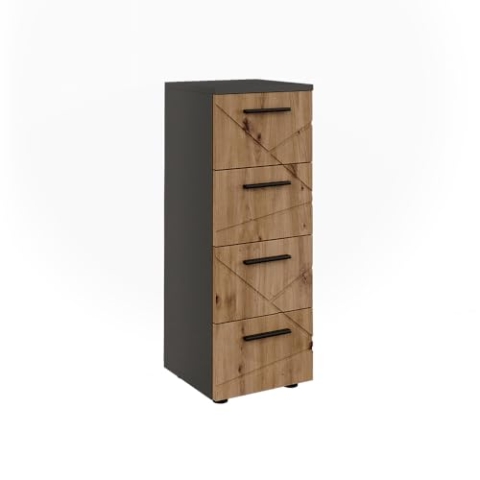 Vicco Midischrank Irma, Anthrazit/Goldkraft Eiche, 30 x 81 cm mit 4 Schubladen