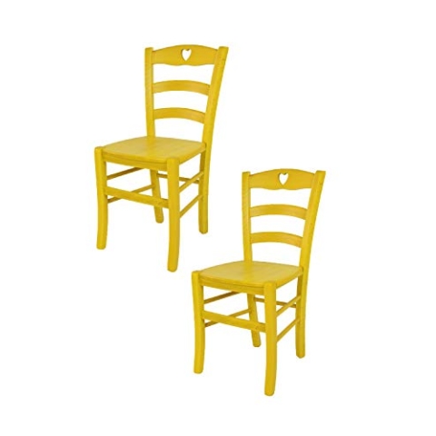 t m c s Tommychairs - 2er Set Stühle Cuore für Küche und Esszimmer, Robuste Struktur aus Buchenholz, in Anilinfarbe Gelb lackiert und Sitzfläche aus Holz
