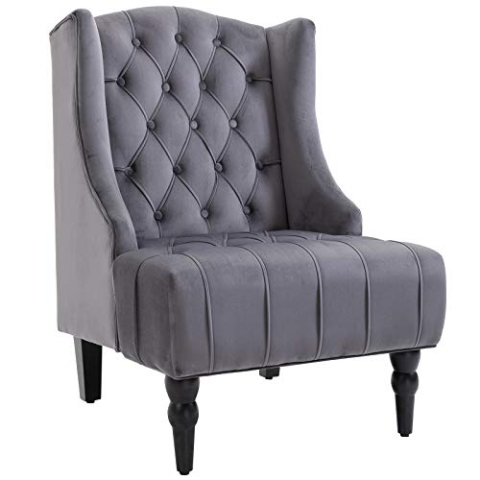 HOMCOM Einzelsessel Ohrensessel Relaxsessel mit Tufting erhöhte Beine Samtstoff Grau 67 x 70,5 x 97 cm