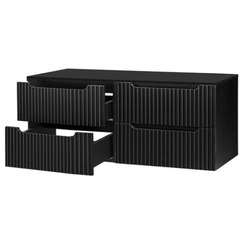 [en.casa] Waschtischunterschrank Skelbolu doppelter Waschbeckenunterschrank hängend 160 x 60 x 40 cm Badezimmerschrank mit Schubladen Badschrank mit Softclose-System gerillte Front Schwarz