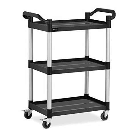 Royal Catering RC-PSTB3800 Servierwagen Teewagen Küchenwagen Gastro 3 Borde 4 Räder bis 90 kg 63 x 40 cm 90 schwarz