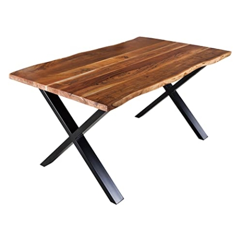 Riess Ambiente Massivholz Esstisch Mammut 160cm Akazie Baumkante X-Gestell Industrial Design 2,6 cm Platte