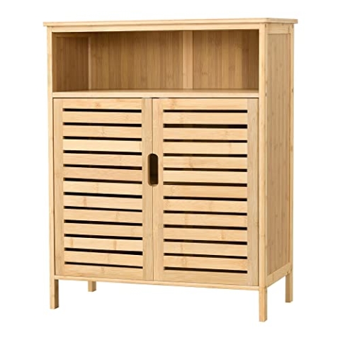 [en.casa] Bambus Badezimmerschrank Eslöv Badezimmer Kommode Badschrank mit Ablagen Mehrzweckschrank 81 x 65,5 x 31 cm