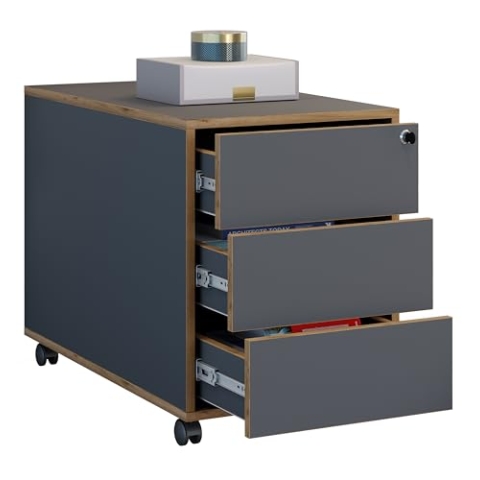 VCM Rollcontainer | Beistellcontainer mit DREI Schubladen | Maße ca. H. 50 x B. 39 x T. 70 cm | Bürocontainer abschließbar - Salia