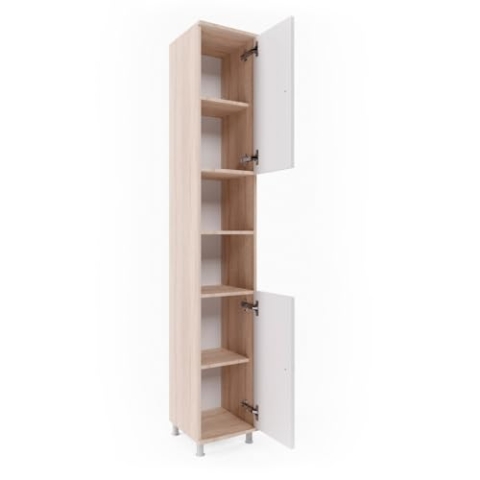 Vicco Badschrank Fynn, Badezimmerhochschrank, Weiß/Sonoma/Sonoma, 30 x 190 cm