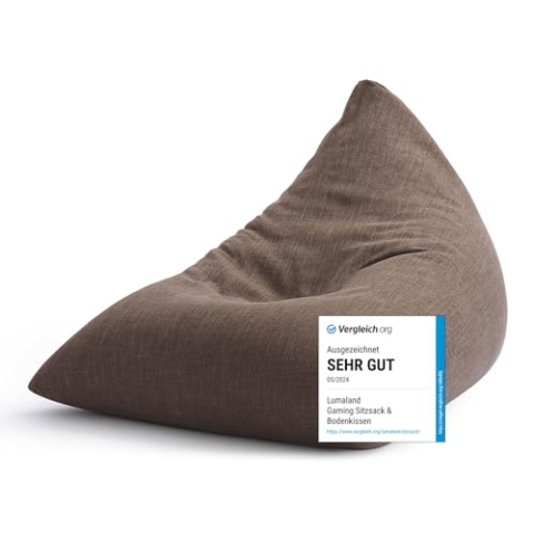 Lumaland Gaming Sitzsack & Bodenkissen | XXL Beanbag in Triangle Form | 150x100x100cm & 370l Volumen | Waschbarer & Robuster Bezug | Ideal als Sessel & Sofa verwendbar | Leichtes Sitzkissen [Braun]