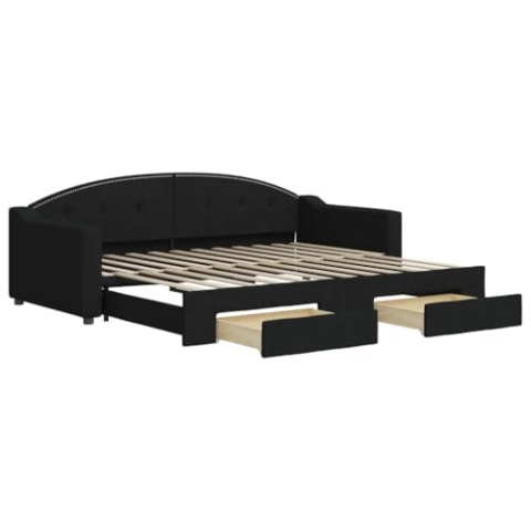 vidaXL Tagesbett, Ausziehbar Schlafsofa mit Schubladen Matratzen, Bettsofa Gästebett für Schlafzimmer Wohnzimmer, Sofa Bett Ausziehbett, Schwarz 90x200 cm Stoff