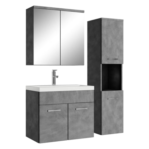 Badplaats B.V. Badezimmer Badmöbel Set Montreal mit Spiegelschrank 60cm Waschbecken Dunkle Grau - Unterschrank Hochschrank Waschtisch Möbel