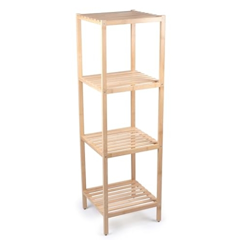 alpina Badregal mit 4 Ablagen - Badezimmerschrank auf Bambus - Badezimmer Regal für Badezimmer, Küchen und Schlafzimmer - 32 X 33 X 108,5 cm - für Handtücher und Toilettenartikel - Holzregal