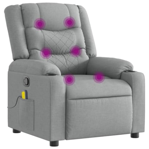 vidaXL Massagesessel, Sessel Verstellbare Rückenlehne Fußteil, Fernsehsessel Relaxsessel mit Liegefunktion, Liegesessel Polstersessel Ruhesessel, Hellgrau Stoff