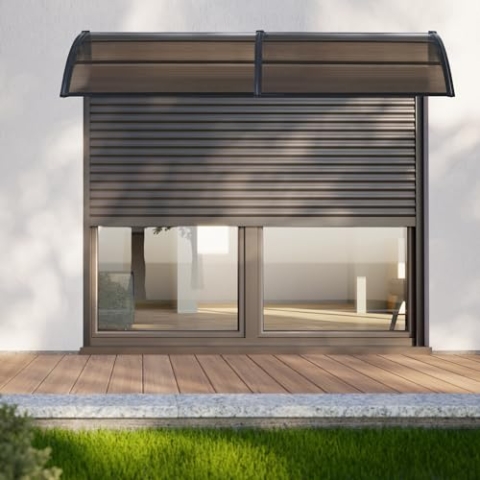 [en.casa] Vordach für Haustür Mellerud Überdachung 240 x 80 cm Pultvordach Balkon Türüberdachung Polycarbonat Aluminium Schutzdach Terrasse Schwarz/Braun