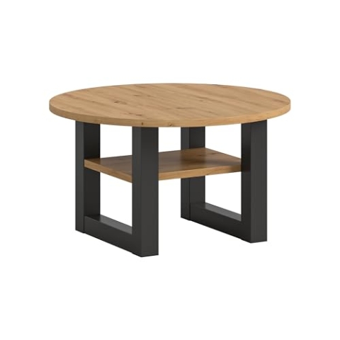 xonox.home Tisch Seattle Couchtisch Wohnzimmertisch Tisch Wohnzimmer Sofatisch in Fußgestell grau Nb. Tischplatte Artisan Eiche Nb., ca.75x42x75 cm rund mit Ablage