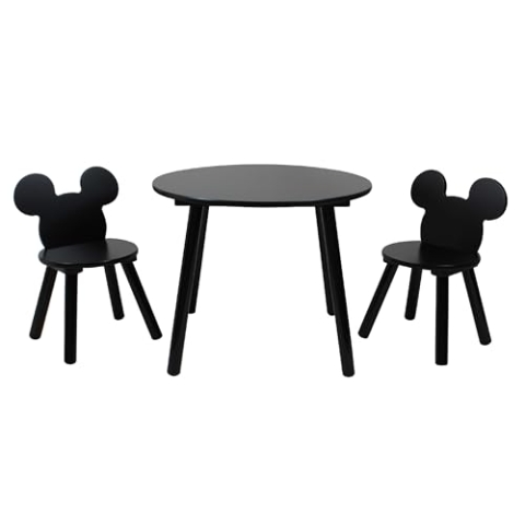 Disney Classic Micky Maus Tisch- und Stuhl-Set für 2 Personen, hält bis zu 30 kg pro Hocker, perfekt zum Spielen und für Aktivitäten, klein, schwarz