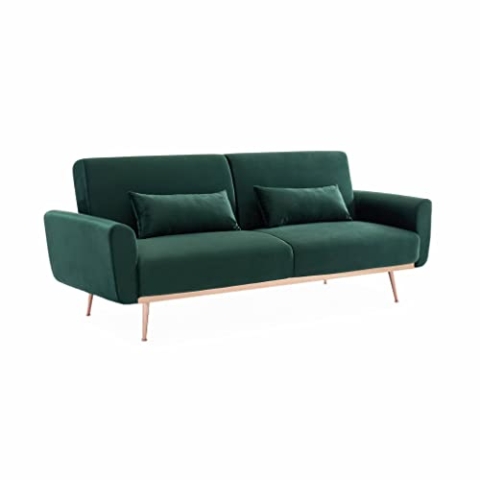 Alice's Home - Schlafsofa Design aus Samt – Oskar – 2-3-Sitzer skandinavisch rechts mit feinen Füßen in Roségold