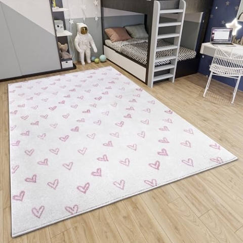 Hanse Home Adventures Kinderteppich - Modernes Herz Muster Teppich Junge Mädchen für Kinderzimmer, Spielzimmer, Jugendzimmer, Wohnzimmer - Creme Rosa, 120x170cm