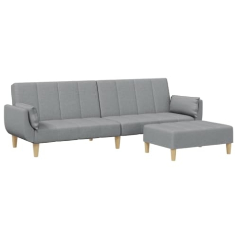 vidaXL Schlafsofa 2 Sitzer mit Fußhocker, Bettsofa mit Holzrahmen, Tagesbett für Wohnzimmer, Schlafcouch Klappsofa, Modern, Hellgrau Stoff