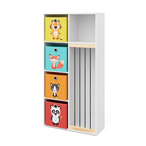 Vicco Kinderregal Marvin, Weiß, 72 x 143 cm mit 4 Faltboxen Opt.1