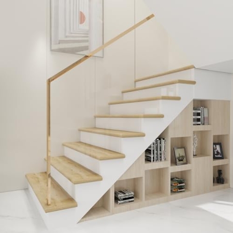 neu.holz Treppenstufen Verkleidung Bunschoten 4er Set Treppenverkleidung zum Kleben 120 x 32 x 4,6 cm mit Treppenkantenprofil PVC Treppenbelag Eichenoptik