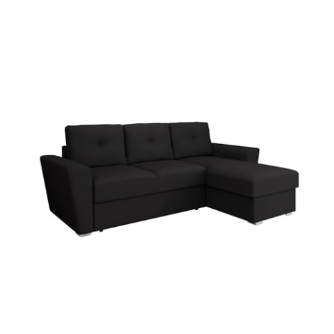 PANDA MÖBEL Ecksofa in L-Form Bellano - Links oder rechts montierbar, Shwarz